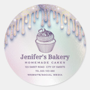 Adesivo Redondo Chef de padaria de cupcake holográfico moderno