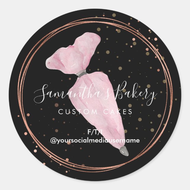 Adesivo Redondo Chef de pastelaria de pastelaria de Bolinhas negra (Frente)