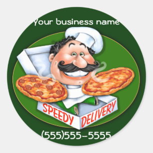 Adesivo Redondo Chef italiano maluco entrega pizza rápida