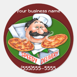 Adesivo Redondo Chef italiano zany Entrega rápida de pizza