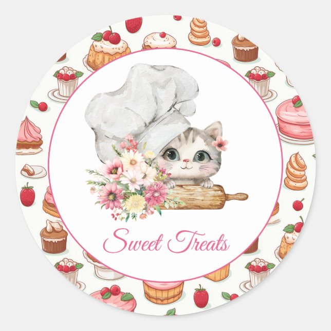 Adesivo Redondo Chef Kitten Bakery (Frente)