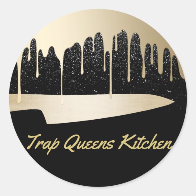 Adesivo Redondo Chef Knife Catering Restaurante Moderno Preto e Do (Frente)