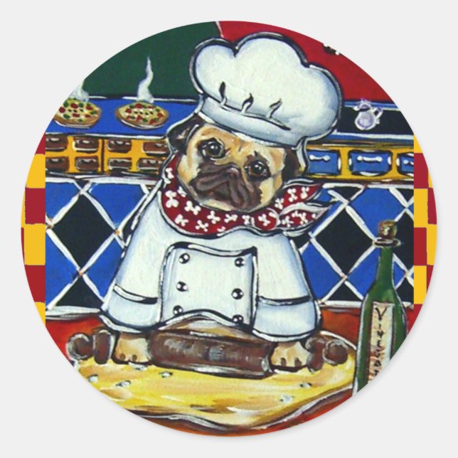 Adesivo Redondo Chef Pug de Pizza (Frente)