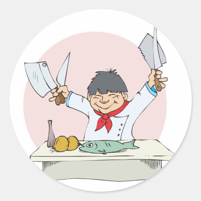 Adesivo Redondo chefe de sushi (Frente)