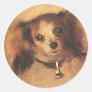 Adesivo Redondo Chefe de um Cão de Pierre Renoir, Vintage Fine Ar