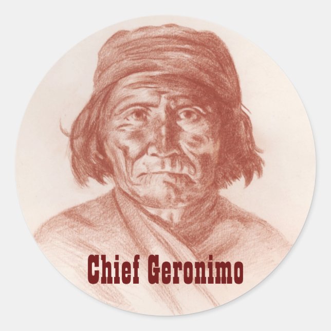 Adesivo Redondo Chefe Gerônimo, retrato histórico indiano Apache (Frente)