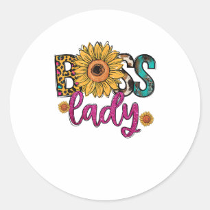 Adesivo Redondo Chefe Lady Sunflower Leopard Cow Impressão Empower