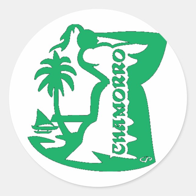 Adesivo Redondo Chefe segurando uma pedra latta. Fecho de guam. (Frente)