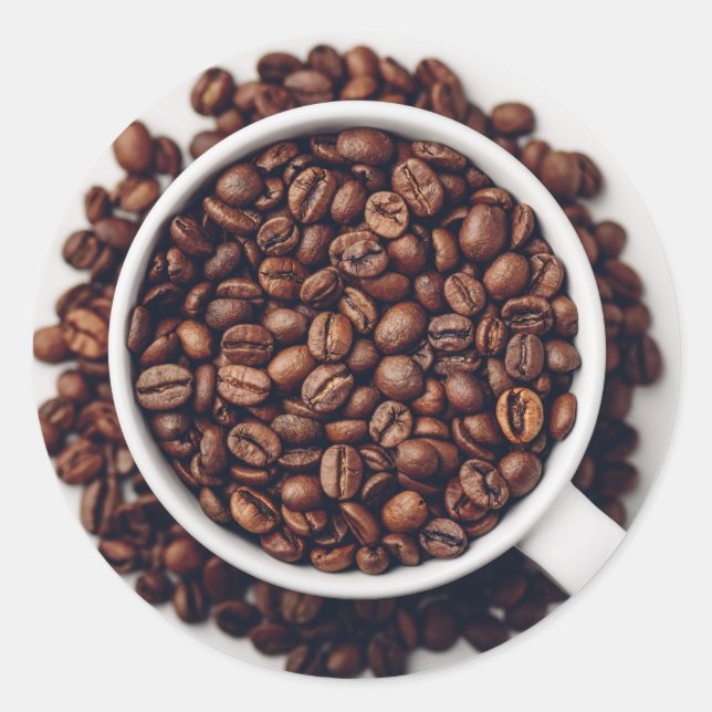 Adesivo Redondo Cheio branco de café torrado (Frente)