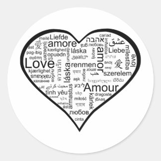 Adesivo Redondo Cheio Coração do Amor em Diferentes Línguas