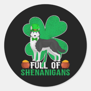 Adesivo Redondo Cheio De Shenanigans Irish Siberian Husky Dog Rua 