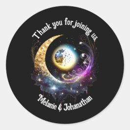 Adesivo Redondo Cheio lua estrelada céu azul magenta celestial