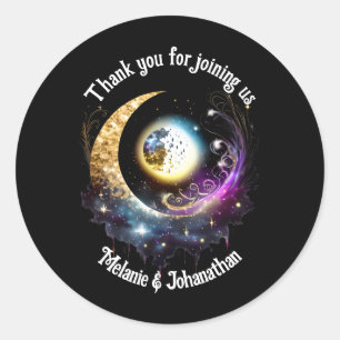 Adesivo Redondo Cheio lua estrelada céu azul magenta celestial