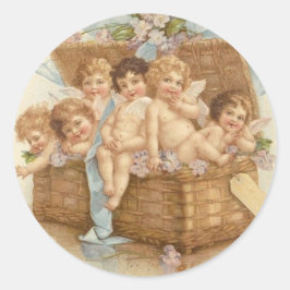 Adesivo Redondo Cheio Vintage Basket De Angel Cherubs