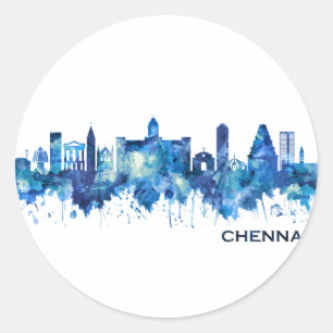 Adesivo Redondo Chennai Tamil Nadu Skyline Blue