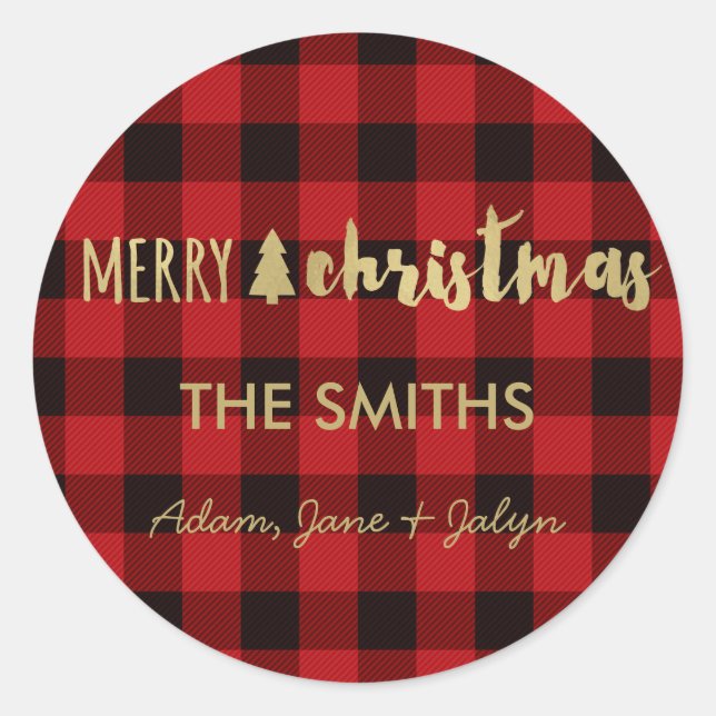 Adesivo Redondo Cheque de Búfalo e Dourado no palito de Natal (Frente)