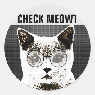 Adesivo Redondo Cheque Meowt, Gatos Engraçados.