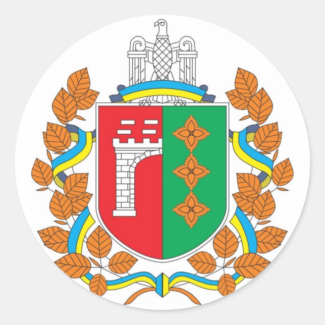 Adesivo Redondo Chernivtsi Oblast COA, Ucrânia (Frente)