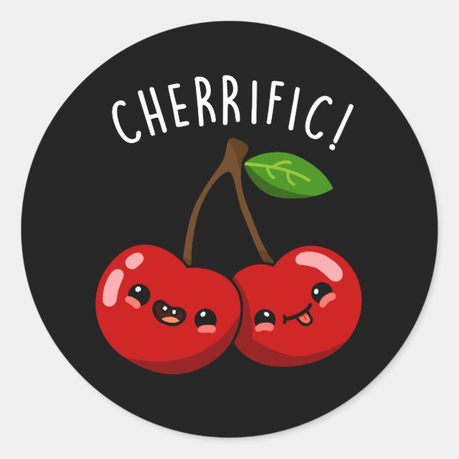 Adesivo Redondo Cherrific Funny Red Cherry Pun Dark BG (Frente)