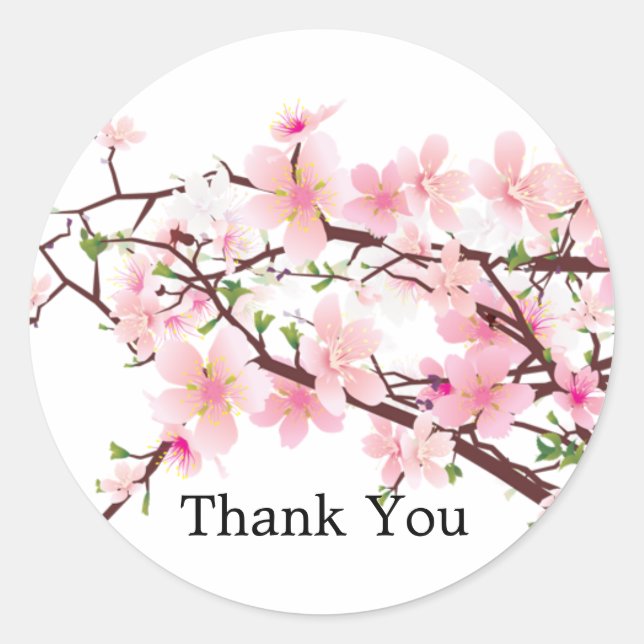 Adesivo Redondo Cherry Blossom Casamento Obrigado Favor Sticker (Frente)