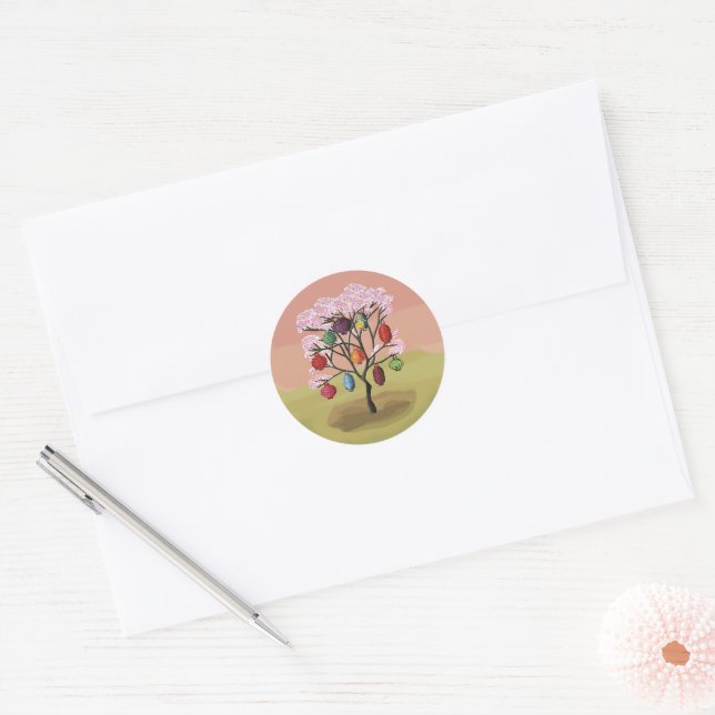 Adesivo Redondo Cherry Blossom com lanternas de papel orientais (Envelope)