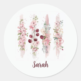 Adesivo Redondo Cherry Blossom Floral Watercolor, Adicionar Nome