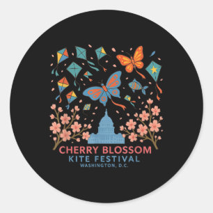 Adesivo Redondo Cherry Blossom - Kite Festival Washington Dc T Shi