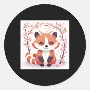 Adesivo Redondo Cherry Blossom Red Panda Adorável