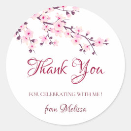 Adesivo Redondo Cherry Blossomo Pink White Obrigado