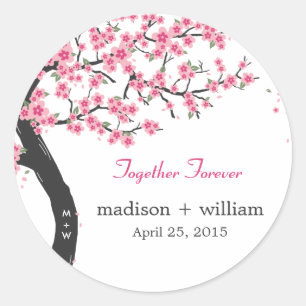 Adesivo Redondo Cherry Blossoms Round Favor Sticker