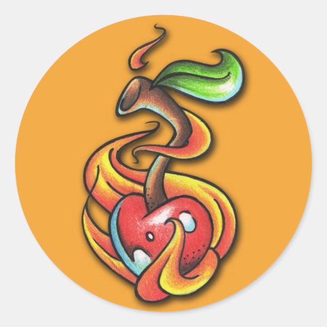 Adesivo Redondo Cherry Flaming - Vinheta (Frente)