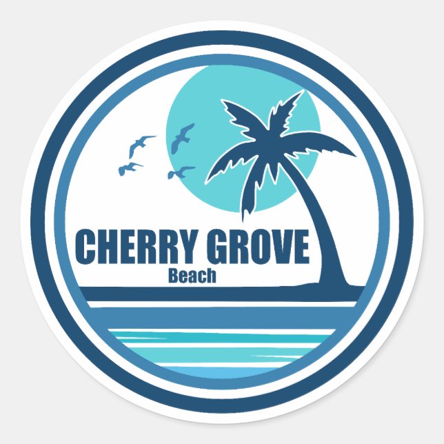 Adesivo Redondo Cherry Grove Beach South Carolina Palm Tree Birds (Frente)