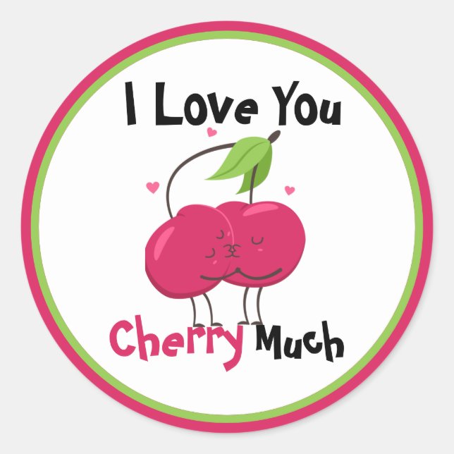 Adesivo Redondo Cherry Love Pun Sticker (Frente)