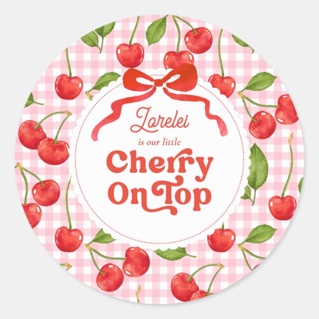 Adesivo Redondo Cherry no Top Birthday Sticker (Frente)