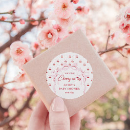 Adesivo Redondo Cherry no topo Arco rosa Red Baby Girl Chá