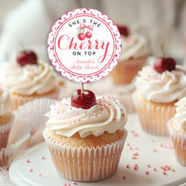 Adesivo Redondo Cherry on Top Chá de fraldas Cupcake Topper Sticke
