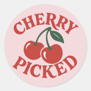 Adesivo Redondo Cherry Picated Trendy Retro Fruta Party Graphic