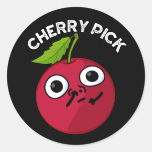 Adesivo Redondo Cherry Pick Funny Fruta Pun Dark BG