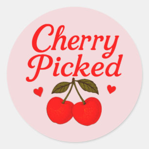 Adesivo Redondo Cherry Picked Hearts Romantic Cottagecore