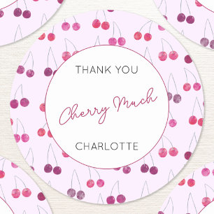 Adesivo Redondo Cherry Pink Watercolor Personalizado Obrigado