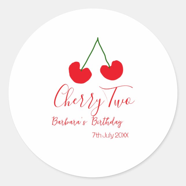 Adesivo Redondo Cherry two 2nd birthday red cherry kids simple  (Frente)