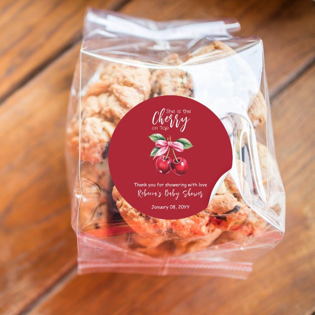 Adesivo Redondo Cherry Vermelho no Chá de fraldas do Arco Rosa Coq (Criador carregado)