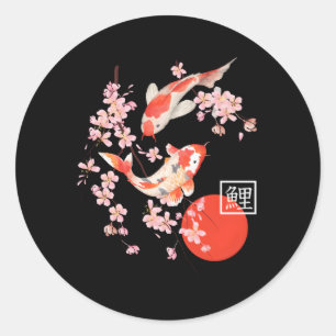 Adesivo Redondo Chersom Koi Carp Fish Sakura Japonês