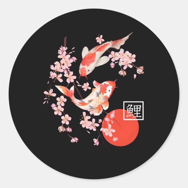 Adesivo Redondo Chersom Koi Carp Fish Sakura Japonês (Frente)