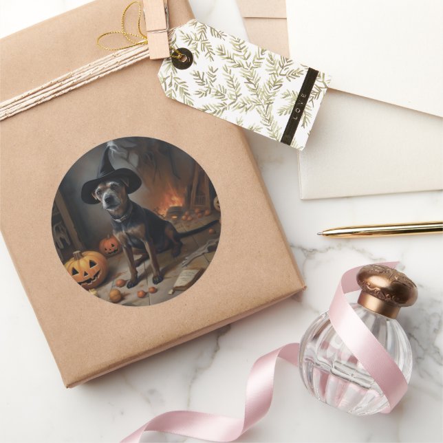 Adesivo Redondo Chesapeake Bay Terrier Pumpkins Halloween Ascarado (Presentear)