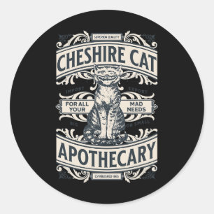 Adesivo Redondo Cheshire Cat - Alice No Wonderland Vintage Book De