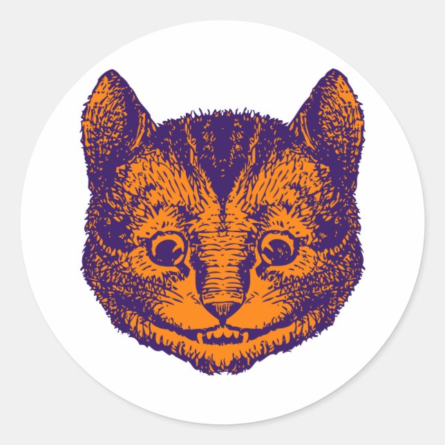 Adesivo Redondo Cheshire Cat Inclinação Laranja Roxo (Frente)
