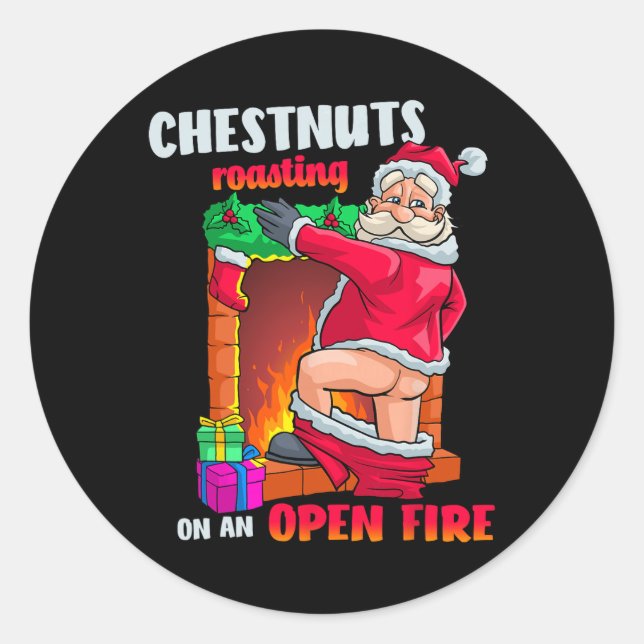 Adesivo Redondo Chest Nuts Roasting Funny Naughty Santa Dirty Food (Frente)