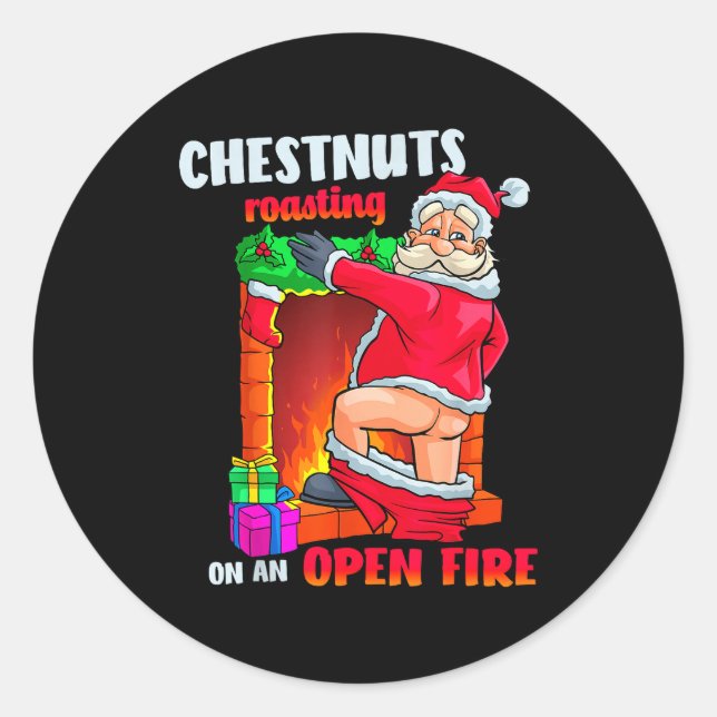 Adesivo Redondo Chest Nuts Roasting Funny Naughty Santa Dirty Food (Frente)