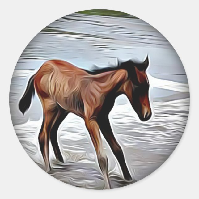 Adesivo Redondo Chestnut Foal Brincando no vinheta-redondo-oceânic (Frente)